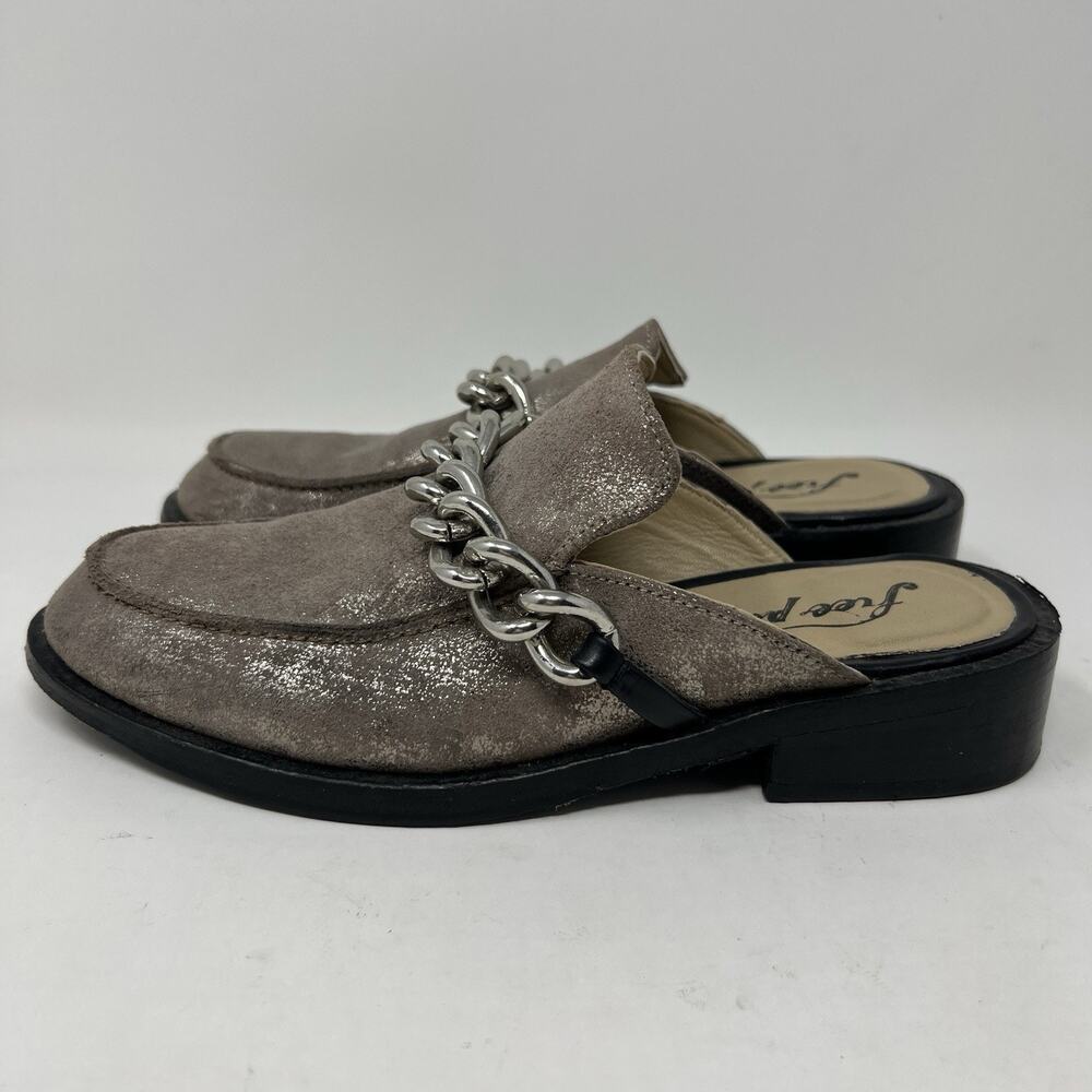 Free People EU 36 Women's Size 5.5-6 Vida Silver Metallic Chain Leather Mules - Picture 4 of 11